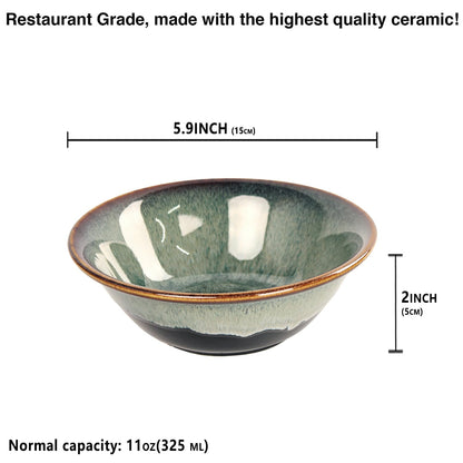 LIUYWYHCF Cereal bowls 11 OZ, Ceramic Soup Bowl for Kitchen, Black reactive glaze Bowl for Pho, Chip, Fruits, Salad, Noodle, Ramen, Suit For Housewarming - 5.9 Inch, Set of 4