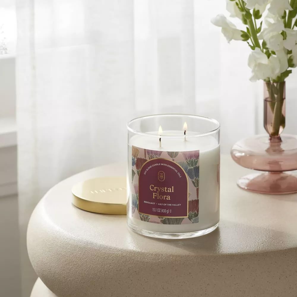 Threshold 2-Wick Lidded Glass Jar Candle (15.1oz, Crystal Flora)