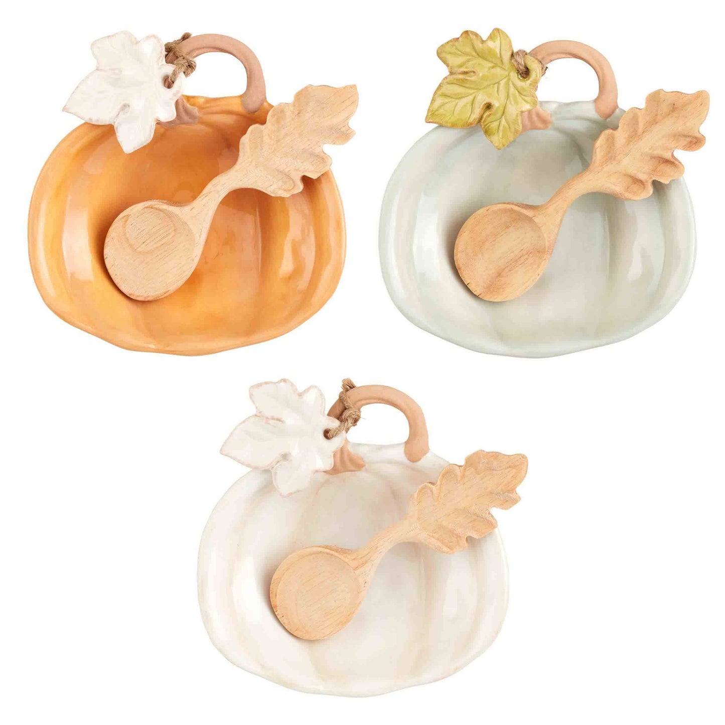 Mud Pie Pumpkin Tidbit Dish, White; dish 4 3/4" x 5 3/4" | spoon 5"