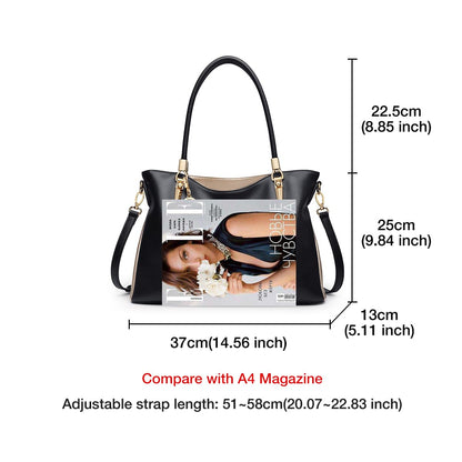 FOXLOVER Large Capacity Genuine Leather Tote Bag for Women Designer Handbags Shoulder Big Purses Minimalist(Black)