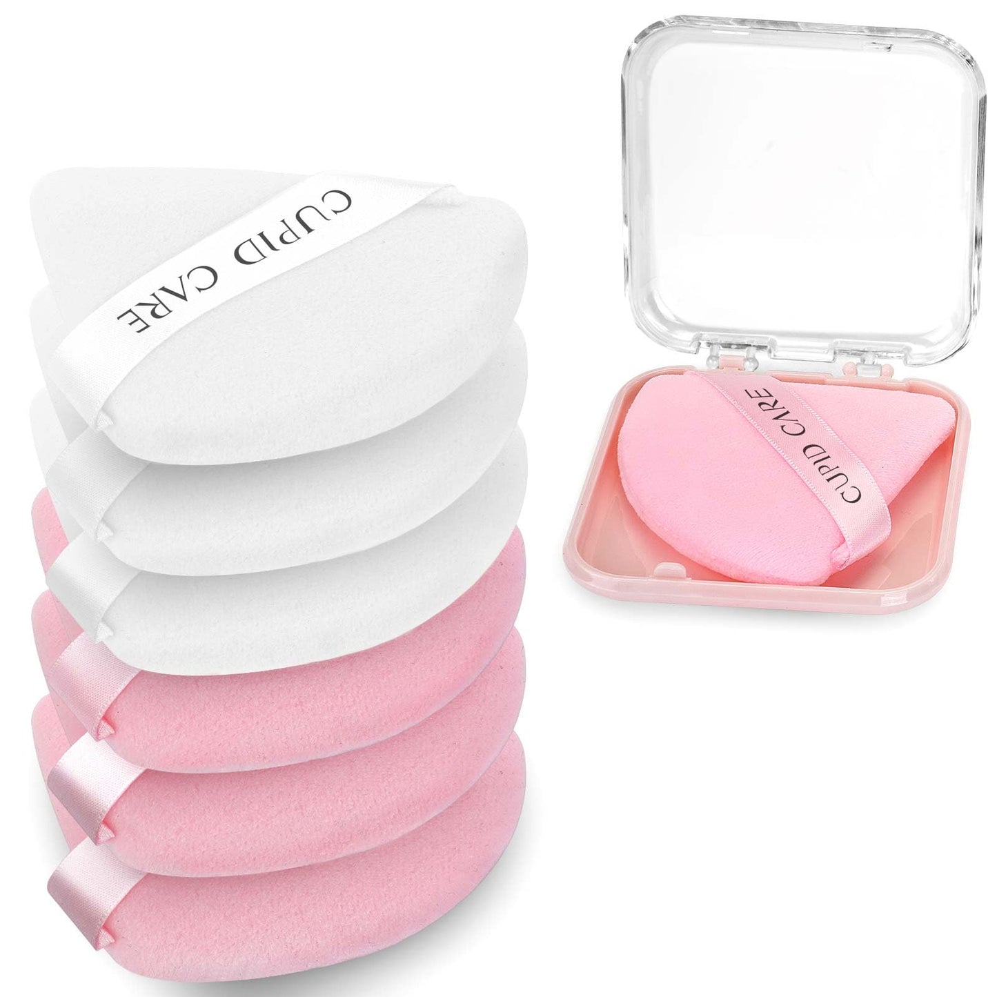 6 Pcs Triangle Powder Puff with 2 Travel Cases, Setting Powder Puffs for Face, Velour Makeup Puff for Loose Powder Body Powder, Blender Sponge Foundation Blending Sponges Beauty Tools