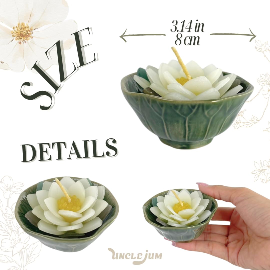 Set of 2 Lotus Flower Candle in Ceramic Bowl 3" – Handmade Floating Lotus Tealight for Spa, Meditation, Home Decor, Relaxation, Gift