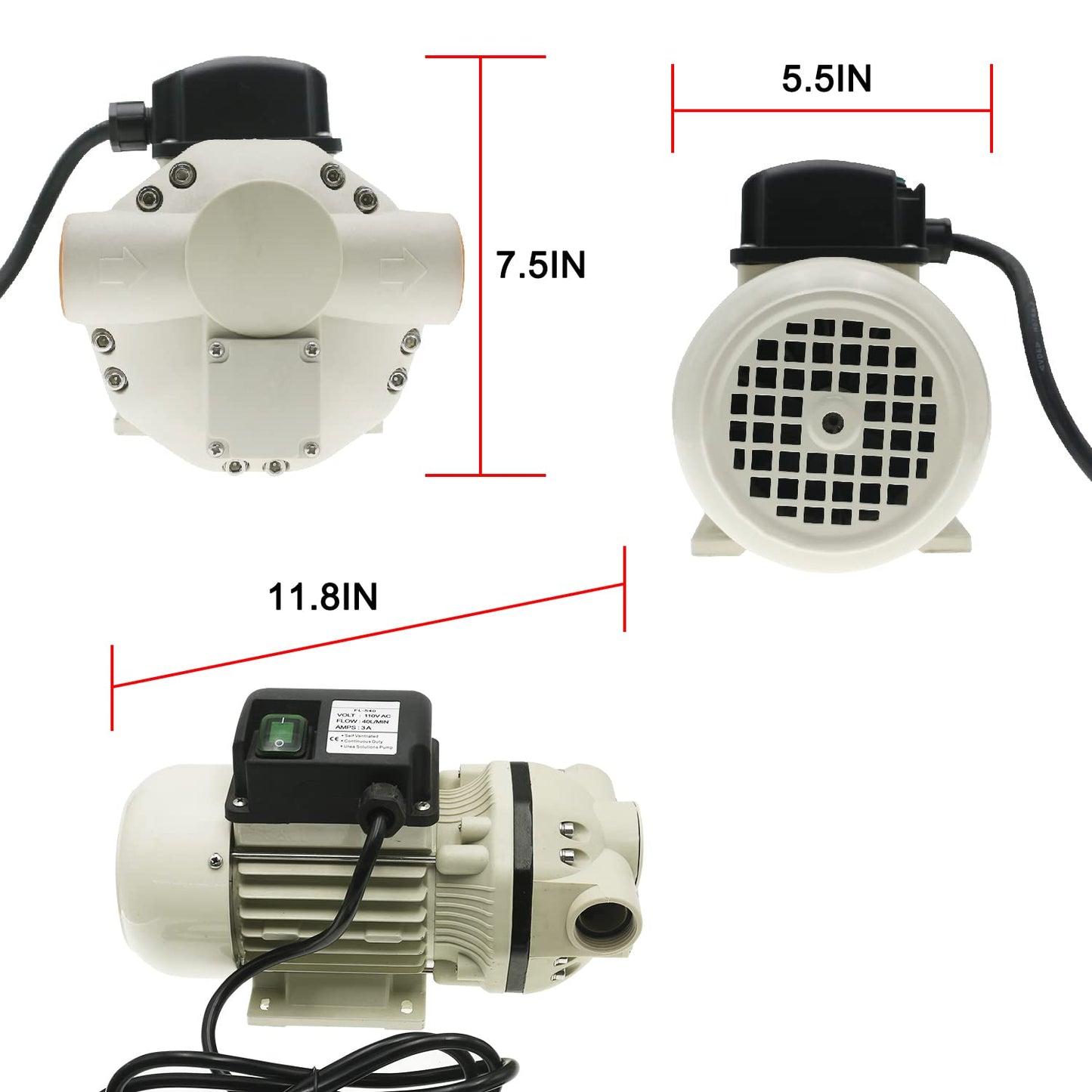 TDRSUPER Diaphragm Irrigation Pump Industrial Electric Water Pressure Pump Self-priming 110VAC, 10.6 GPM, 23PSI, 14.3lb, Lift 11m, Power 350W