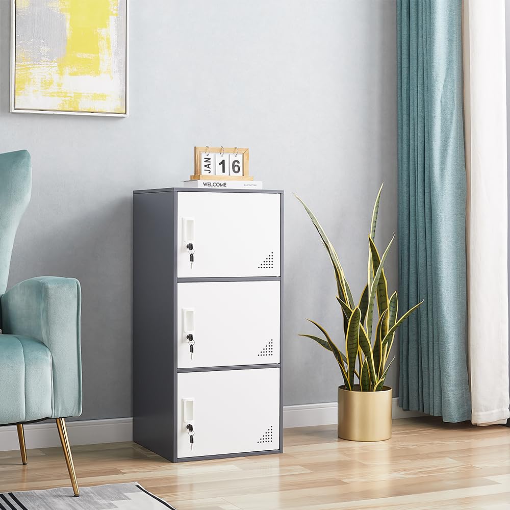 iCHENGGD 3 Door Metal Locker Steel Storage Cabinet, Office Storage Lockers for Employees, Vertical Metal Cabinets for Home,Office,School,Room Storage Organizer