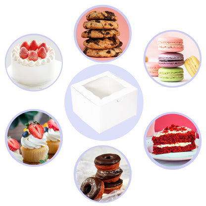 Huoshange Cookie Boxes with Window 5x5x3.5 Inch[50 Pack] Premium White Bakery Boxes,Mini Treat Box, Pastry Box for Mini Bundt Cake and Individual Cheesecakes