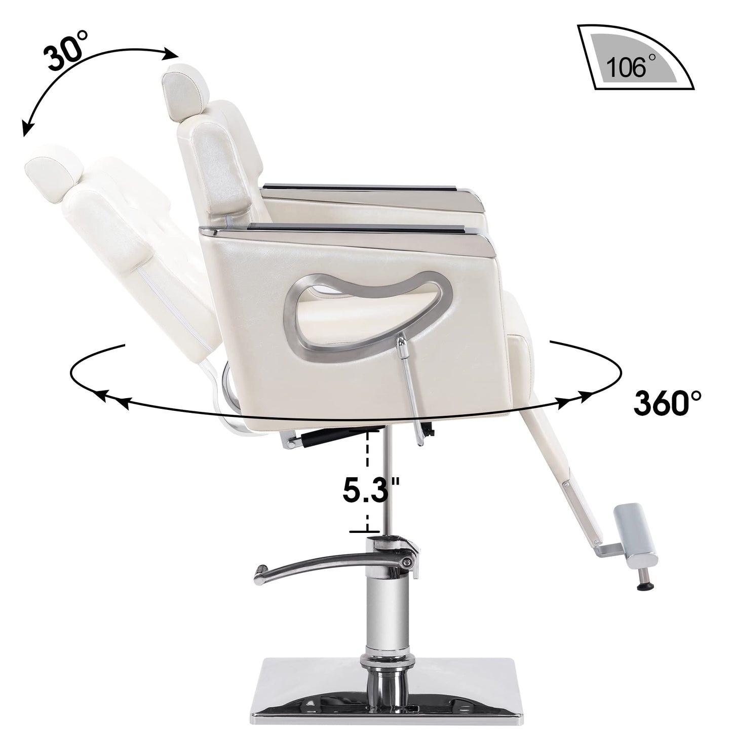 BarberPub Barber Chair Reclining Salon Chair for Hair Stylist, Antique Hair Spa Salon Styling Beauty Equipment 8132(Champagne)