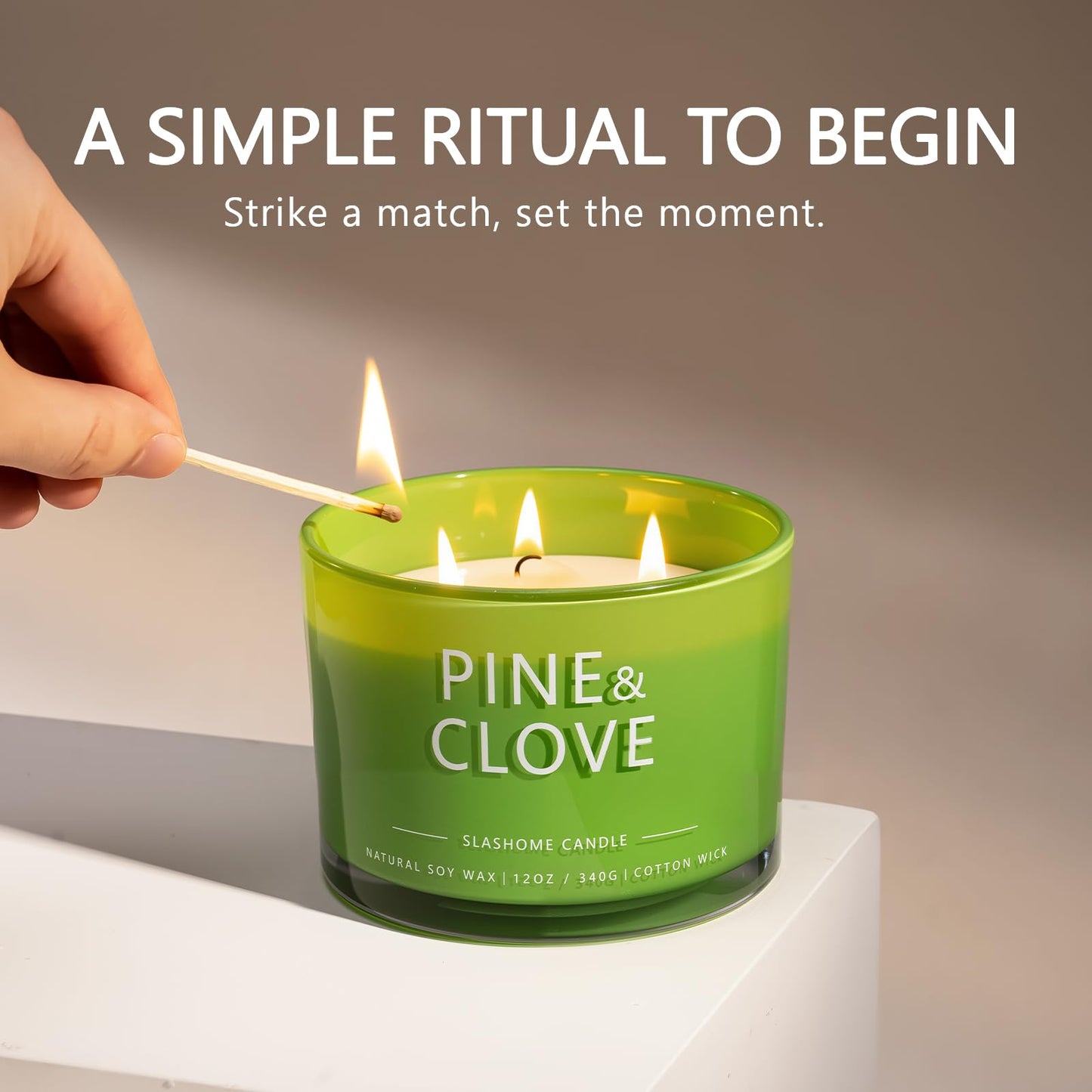 Pine & Clove Scented Candle, Luxury Large 3 Wick Soy Candle 12 Oz, 60+ Hour Long Lasting Clean Burn, Elegant Aromatherapy Home Decor, Housewarming & Birthday Gift for Men & Women