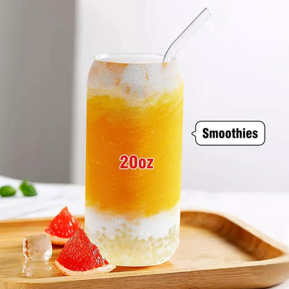DAMCONME 20 Oz Glass Cups with Lids and Straws 1Pcs,Glass Cup with Bamboo Lid for Iced Coffee,Smoothie,Beer,Cocktail,Whiskey,Soda - 20 Oz Glass Tumbler with 2 Straws,1 Brush,Grey
