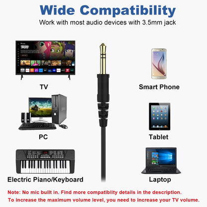 Joysico 19.5Ft / 6M Extra Long Cord Headphones for TV PC with Volume Control, Spring Coiled Cable, 3.5mm AUX, Wired Over Ear Earphones for Seniors Hard of Hearing, Large Comfortable Computer Headset