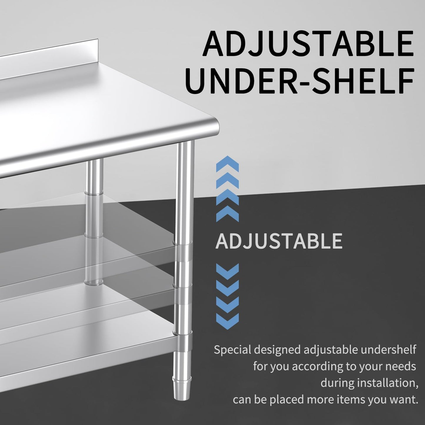 Mioleu Stainless Steel Table, 30 x 24 Inches Commercial Metal Prep & Work Table with Backsplash and Adjustable Undershelf for Kitchen Restaurant Home Garage Warehouse