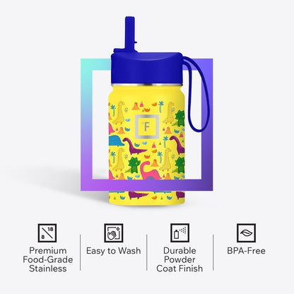 IRON °FLASK Kids Water Bottle - Straw Lid, 20 Name Stickers, Vacuum Insulated Stainless Steel, Double Walled Tumbler Travel Cup, Mug - Space Heroes, 18 Oz