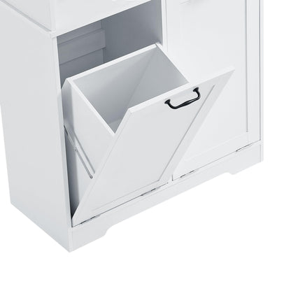 68" Tall Bathroom Storage Cabinet with One Door and Two Laundry Hampers for Home Display Organizer, Adjustable Shelf, White