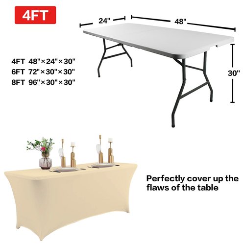 IVAPUPU 2 Pack 6FT Table Cloth for Rectangular Fitted Events Stretch Champagne Table Covers Washable Spandex Tablecloth Protector for Party, Wedding, Cocktail, Banquet, Festival