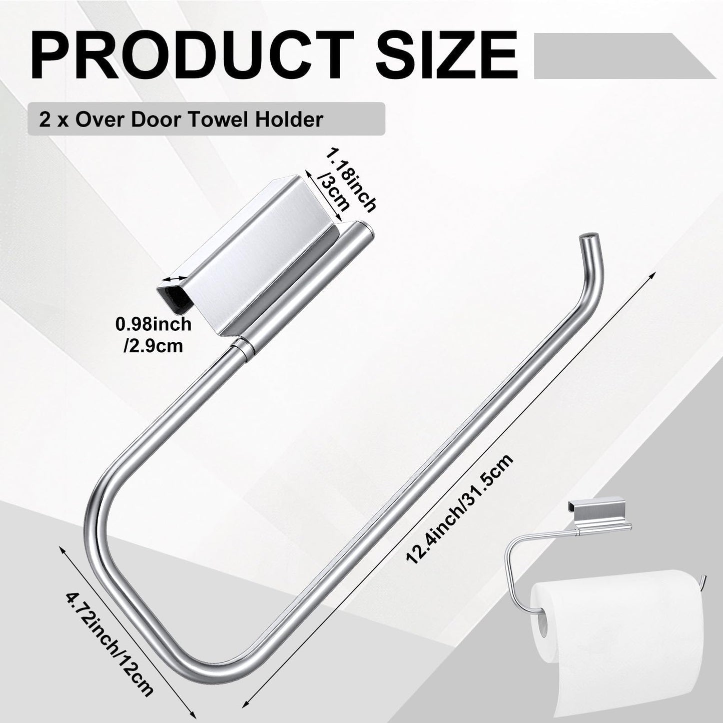 2 Pcs 12.4 Inches Cabinet Door Paper Towel Holder Stainless Steel Camper Paper Towel Holder Cling Film Holder for Kitchen Bathroom Laundry Room Camping Car Tissue Storage
