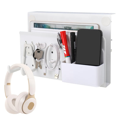 Desk Side Storage Under Desk Laptop Holder, No Drill Hanging Desk Organizer with Pen Holder, Clamp-On Table Side Tray Desktop Organization Mount for Office and Home (White)