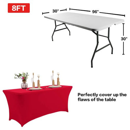 IVAPUPU 2 Pack 4FT Table Cloth for Rectangular Fitted Events Stretch Red Table Covers Washable Cover Spandex Tablecloth Protector for Party, Wedding, Cocktail, Banquet, Festival