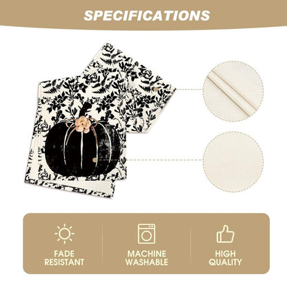 Artoid Mode Pumpkin Leaves Darkness Flower 210 GSM Fall Table Runner, Seasonal Autumn Kitchen Dining Table Decoration for Home Party Decor 13x90 Inch