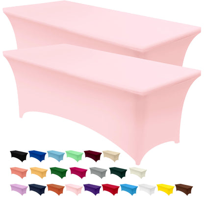 Utopia Kitchen Spandex Tablecloth 2 Pack [8FT, Pink] Tight, Fitted, Washable and Wrinkle Resistant Stretch Table Cloth Rectangle Cover for Trade Show, Weddings & Parties [96Lx30Wx30H Inch]