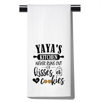 POFULL Yaya Gift Grandma Mother's Day Gift Yaya's Kitchen Never Runs Out of Kisses and Cookies Dish Towel (Yaya towel)