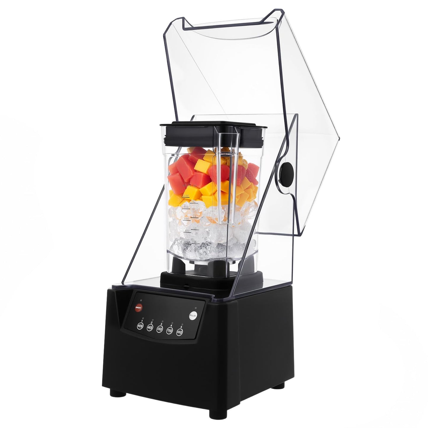 1.8L Commercial Blender, Soundproof Professional Smoothie Machine, 2200W 23000r/min Time Function Automatic Drink Mixer 110V~120V Electric Ice Crusher w/ML, FL.OZ Two Volume Units, Soundproof Cover
