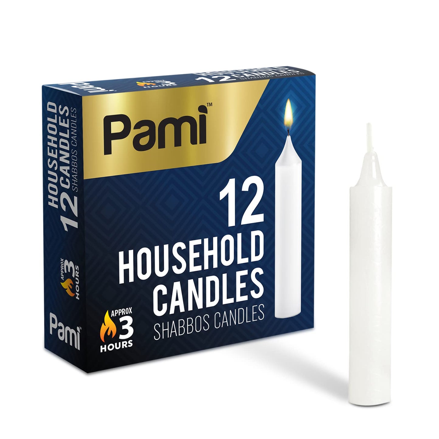 PAMI Traditional Shabbat Candle Sticks [12-Pack] - Unscented Taper Candles with 3 Hours Burning Time- Paraffin Shabbos Candles with Beautiful Flame- Tall Dinner Candles for Candlestick Holders