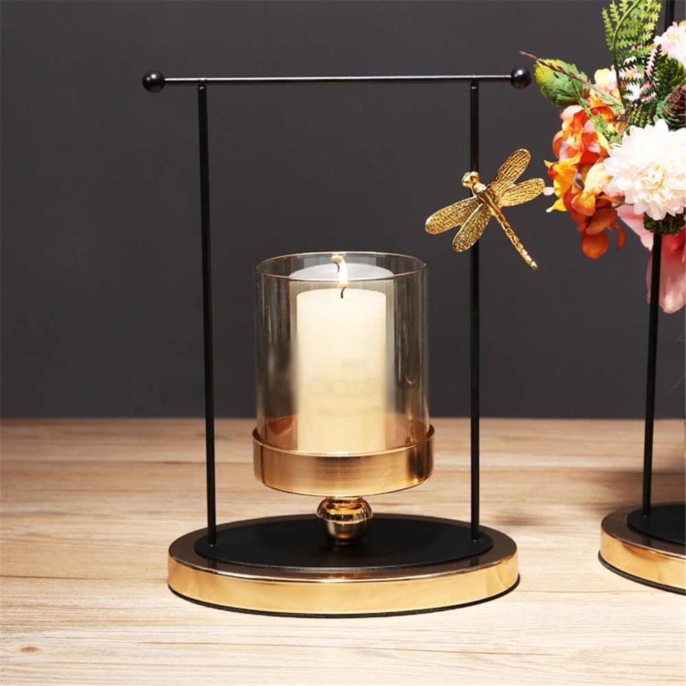 Candlestick Holders Luxury Glass Candlestick Living Room Dining Table Home Decoration Metal Candle Holder Candle Holders(Large)