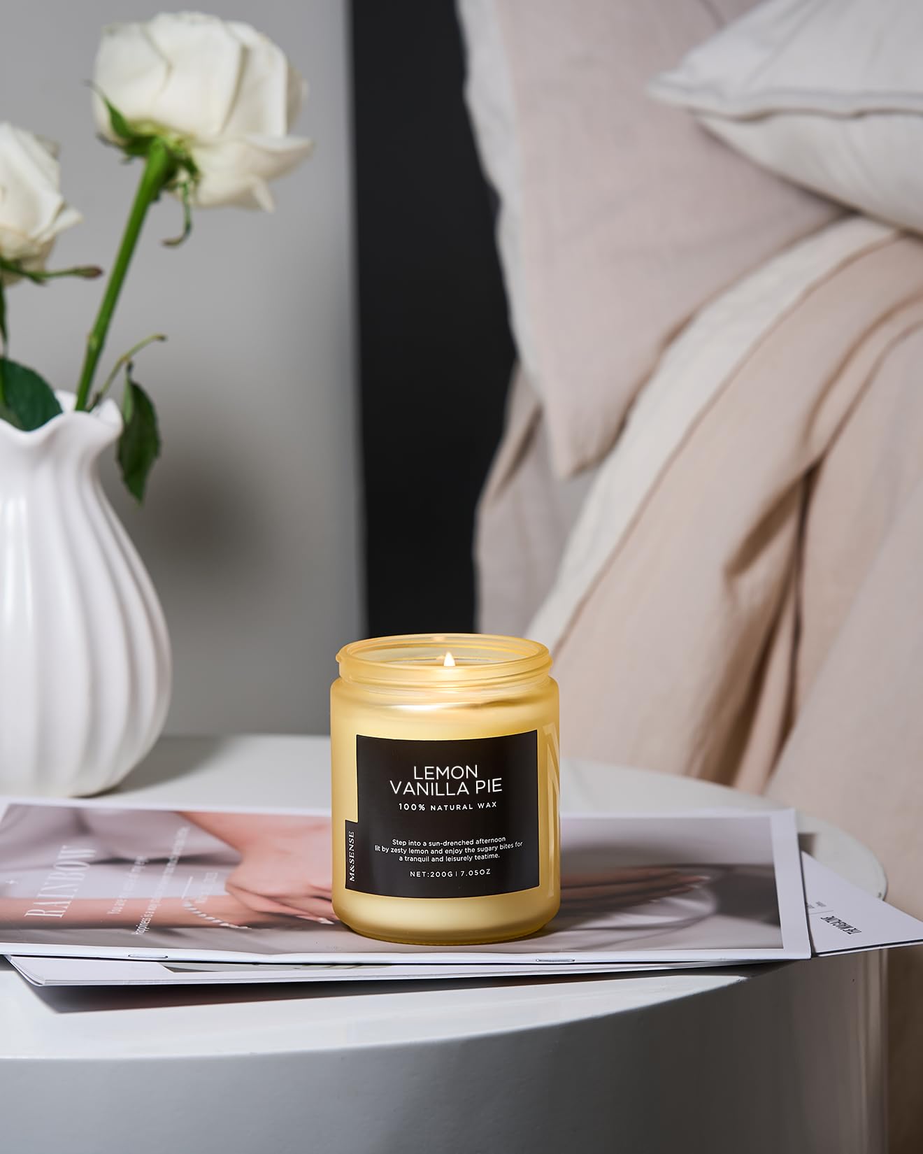 M&SENSE Lemon Vanilla Scented Candles for Home, 7.05oz Natural Soy Wax, 50 Hours Non Toxic Clean Burning, Citrus Smelling Gifts for Relaxation Stress Relief, Home Candle for Women Men