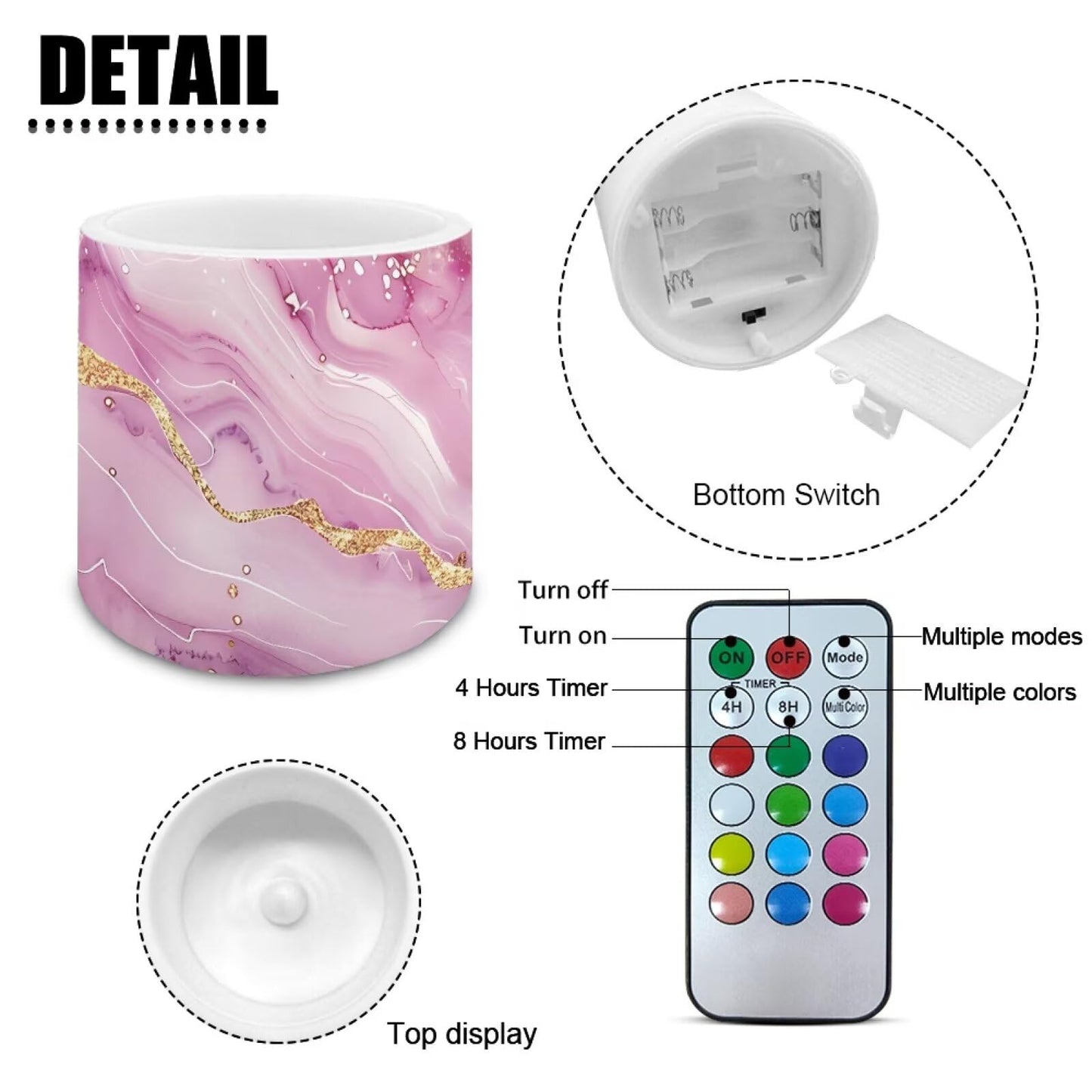 NETILGEN 4 Pieces Flameless Candles with Remote Timer with Battery Operated LED Pillar Candles 3 inch Realistic Flickering Flameless Candles Colorful Marble Print