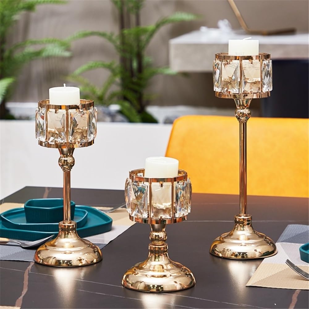 Candlestick Holders 3 Pcs Simple Iron Glass Candlestick Modern Table Decoration Ornaments Candle Holder Candle Holders(Gold)