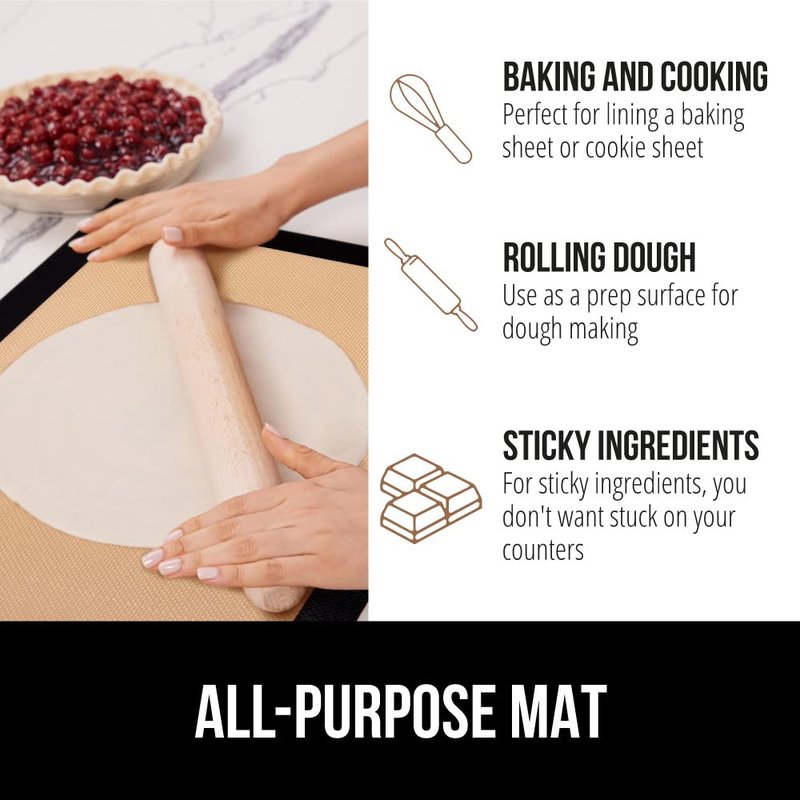 GORILLA GRIP Food Grade Reusable Nonstick Silicone Baking Mat, 16.5x11.87, Half Sheet 2PK, Oven Safe Cookie Sheet Liners, Up to 500 Degrees, No Mess Easy Clean Pastry Mats, Kitchen Essentials, Red
