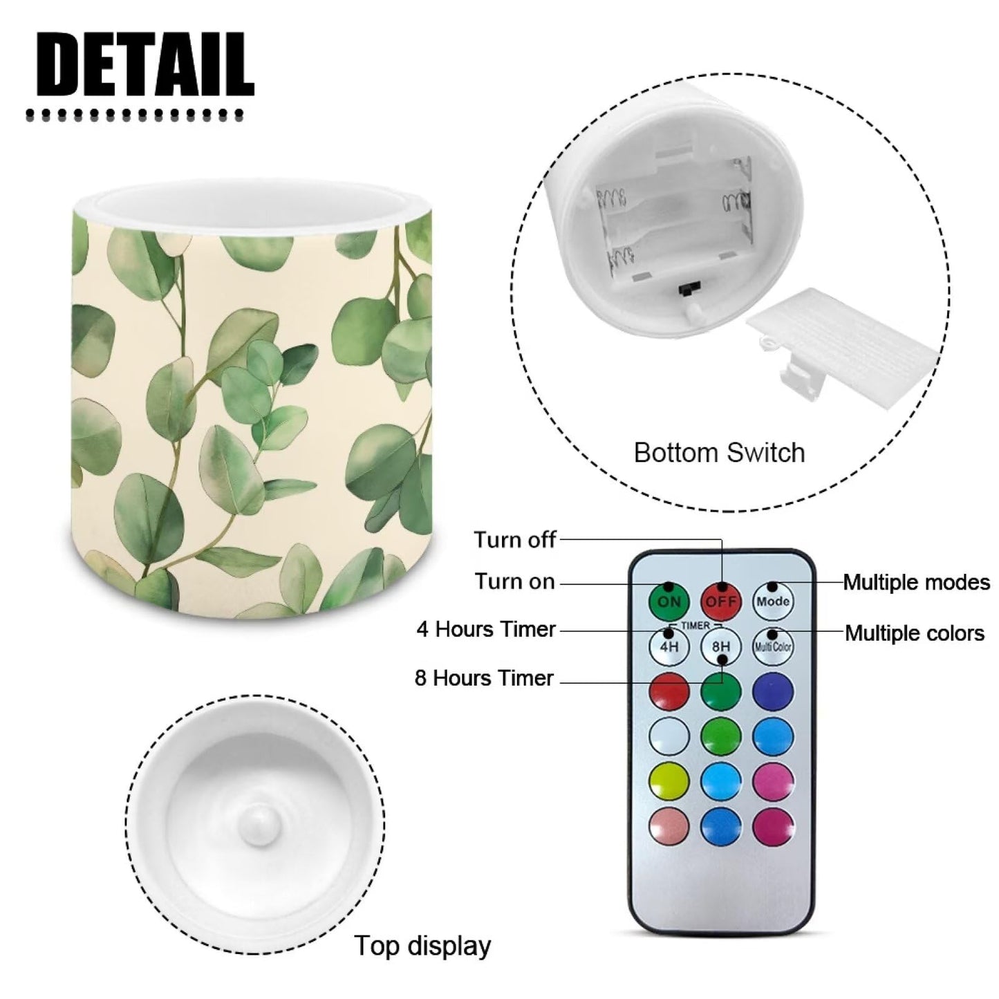 Cozeyat Green Plants Realistic Flickering Flameless Candles Set of 4 Battery Powered with Remote Control Timer LED Pillar Candles for Indoor Outdoor Use