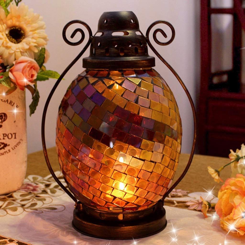 XILIN-1987 Candle Holderss European Mosaic Candle Holder Wrought Iron Glass Candlestick Simple Home Furnishings Decorative Candlestick (Color : C)