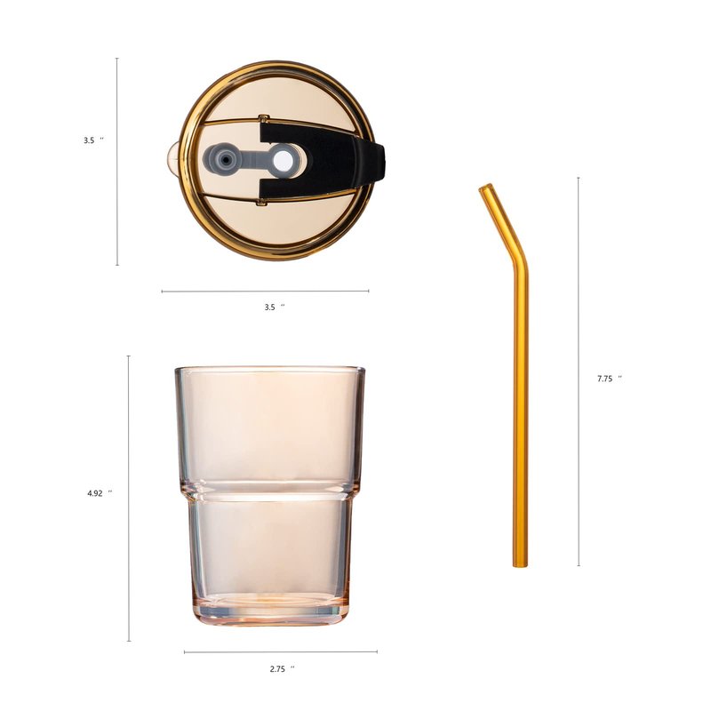 BLUEPOLAR 13oz/400ml Tumbler Water Glass, Cups with Straw and Lid Sealed Carry on for Coffee, Iced Tea, Thick Wall Insulated Glass Cup (Amber)…