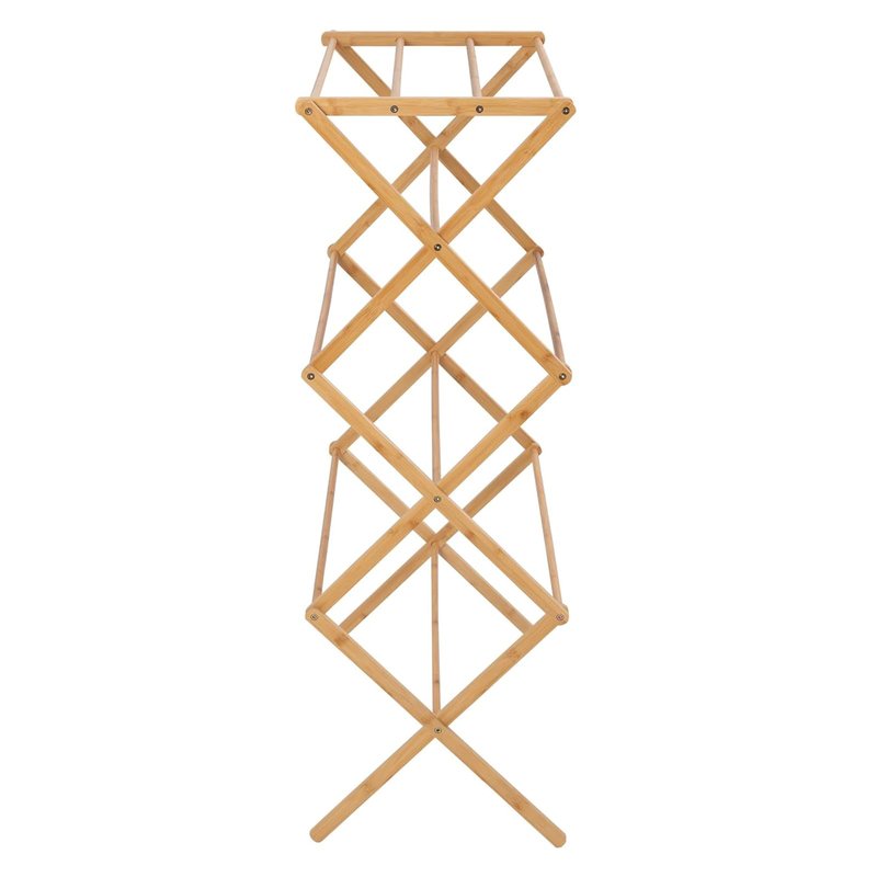 Collapsible Bamboo Drying Rack – Foldable Laundry Drying Stand for Indoor/Outdoor Use – Space-Saving Clothes Rack for Towels, Blankets & Delicates