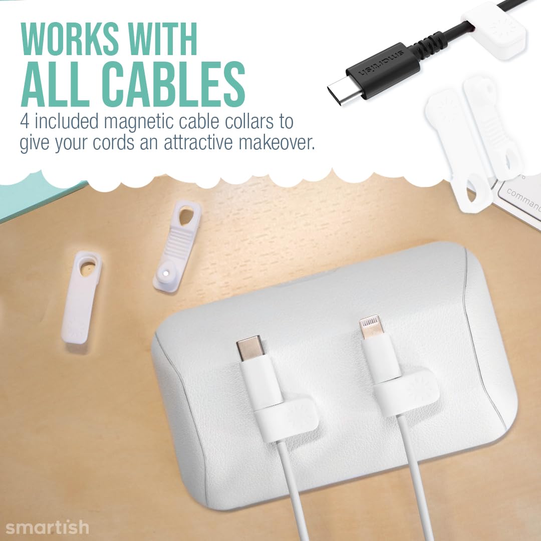 Smartish® Magnetic Cord Holder - Cable Wrangler Organizer with Magnet Clips for Charger Management on Desktop, Nightstand, or Side Table for All Cables, USB-C, Lightning Cables - Lightly Toasted Beige
