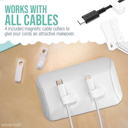 Smartish® Magnetic Cord Holder - Cable Wrangler Organizer with Magnet Clips for Charger Management on Desktop, Nightstand, or Side Table for All Cables, USB-C, Lightning Cables - Lightly Toasted Beige