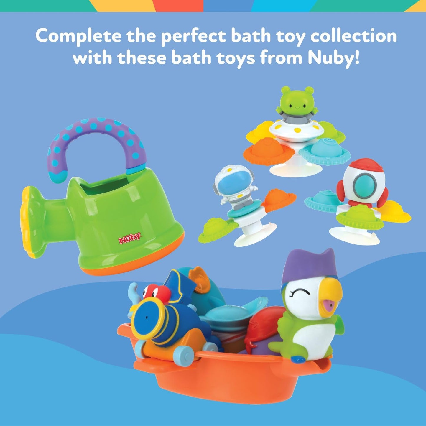 Nuby Floating Octopus Toy with 3 Hoopla Rings - Baby Bath Toy for Boys and Girls - 18+ Months - Purple (Pack of 1)