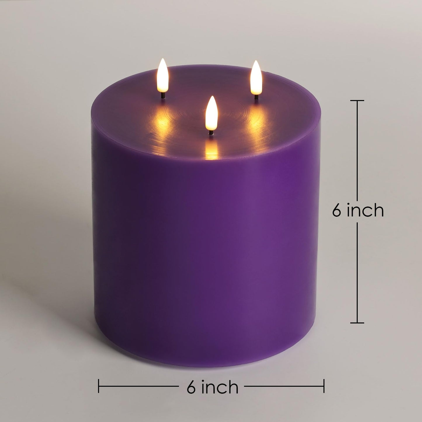 Eywamage 3 Wick Flameless Candle with Remote, Large Purple Candle, Real Wax Flickering LED Pillar Candle Φ 6" H 6"