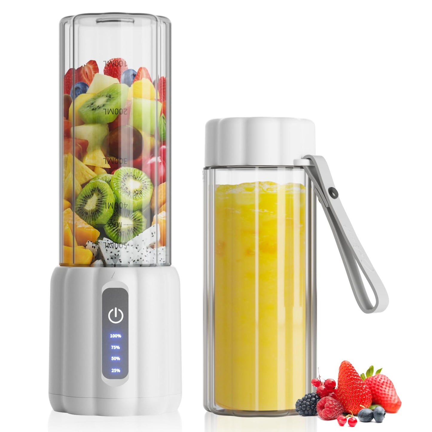 COKUNST Portable Blender, Small Smoothie & Shake Maker with LED Display, 17 oz (500ml) Personal Blender with 6 Blades, USB C Rechargeable Juice Mixer with Extra Lid for Travel, Office, Gym, Home