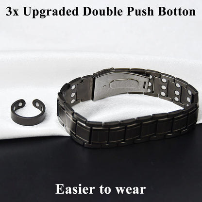 Cigmag 3X Magnetic Bracelets for Men Upgrade Folding Clasp Titanium Bracelet & Copper Ring Adjustable Set with Sizing Tools