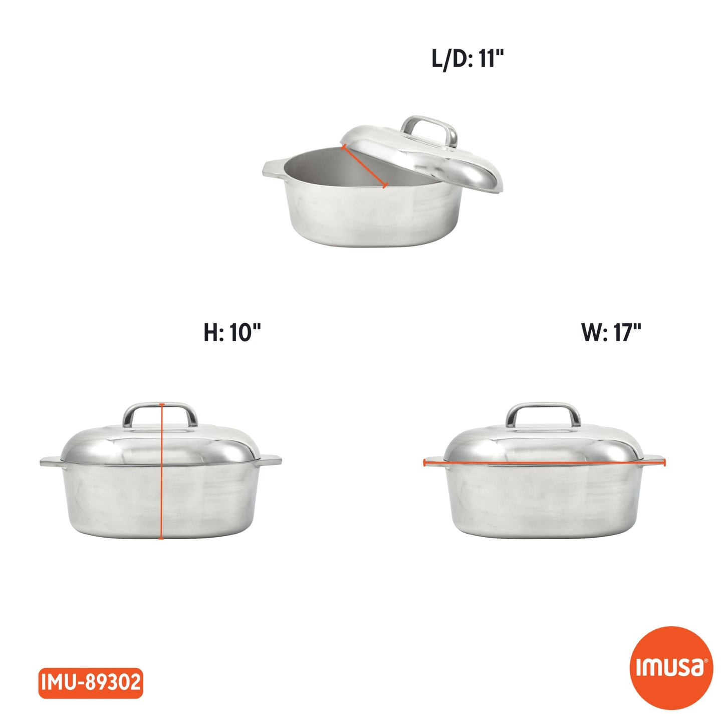 IMUSA USA Heavy Duty Cajun Oval Aluminum Roaster 15, Silver