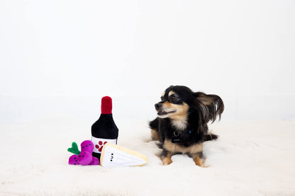 Pearhead Pawrcuterie Board Dog Toys, Set of 3, Wine Cheese & Grape Dog Toys, Charcuterie Board Toy Set for Pets, Must Have Plush Chew Toys for Pet Owners