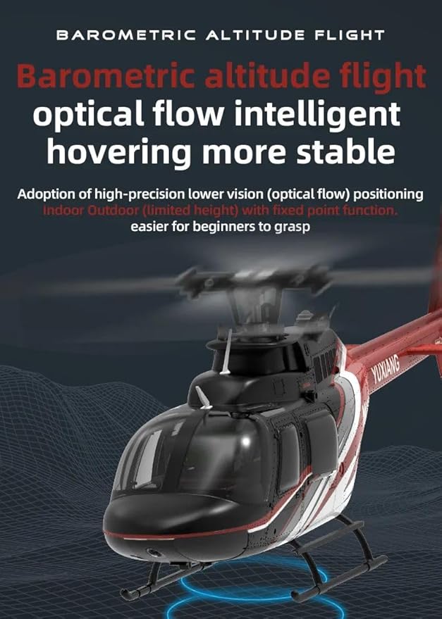 Hanll YUXIANG F08 Bell 206 RC Helicopter for Adults 1/27 2.4G 6CH Brushless Direct-Drive 6G Flybarless RC Helicopter with 6-Axis Gyro Optical Flow Positioning RTF/ 2 Battery