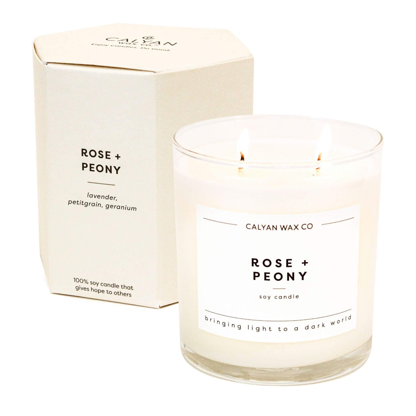 Calyan Wax Co. Rose & Peony 2 Wick Scented Candle - 37 Hour Burn - Luxury Clean Soy Wax Candles - Long Lasting Large Glass Jar Candle for Home - 8.8oz