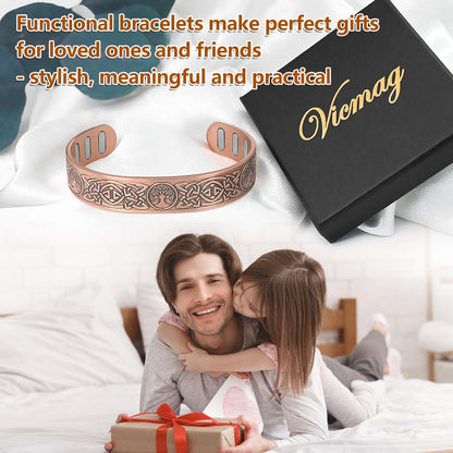Vicmag Copper Bracelet for Men 9X Strength Magnetic 99% Pure Copper with 5000 Gauss Magnets, Tree of Life Present Box Adjustable(Celtic Tree)