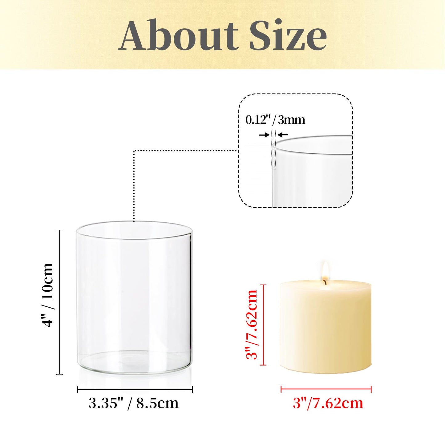 Hewory Glass Hurricane Candle Holder Set of 12, Clear Glass Candle Holders for Pillar Candles Floating Candles, 4 inch Cylinder Hurricane Vases for Centerpieces Wedding Christmas Home Decor