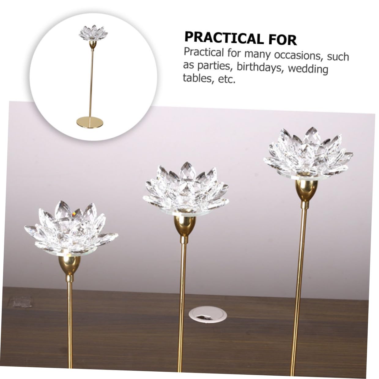 ZUNOXAZ Modern Minimalist Metal Candlestick Holder Small Crystal Lotus Candleholder Decorative Wedding Candle Stand for Home Décor