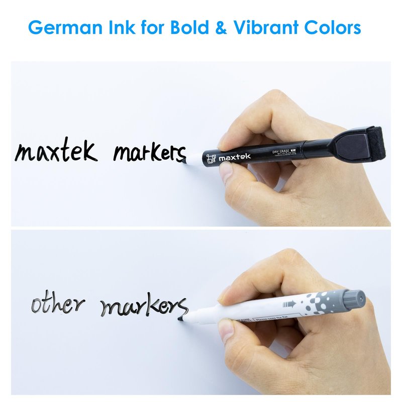 maxtek Magnetic Black Dry Erase Markers, 6 Count Fine Tip Whiteboard Markers with Eraser, Thin Markers Low Odor for Classroom, Office, Home