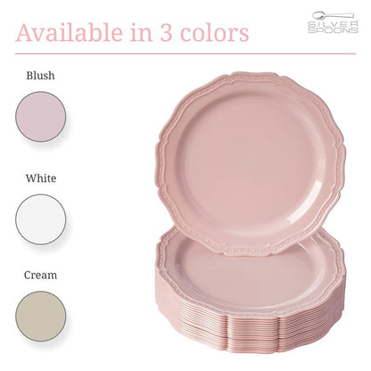 CountrySide Vintage Embossed Blush Plastic Dessert Plates for Party (20 PC) Heavy Duty Disposable Dinner Set 7.5", Fine China Look Dishes and Perfect Disposable Plates for Baby Showers, Weddings etc