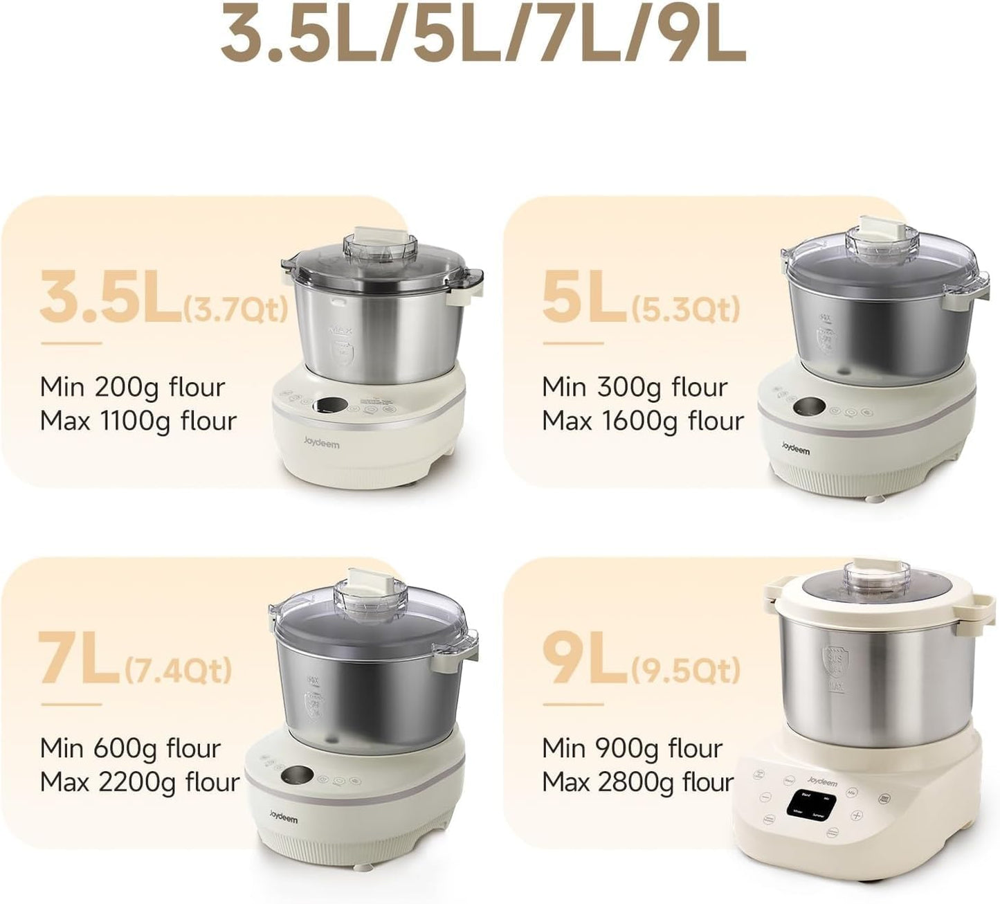 Joydeem Electric Dough Maker, 9.5Qt with Winter & Summer Fermentation, Dual Functions (MIX for Dough/Kneading, BLEND for Filling) - Ideal for Bread, Pizza, Roti, Dumplings, Sourdough, HMJ-A901